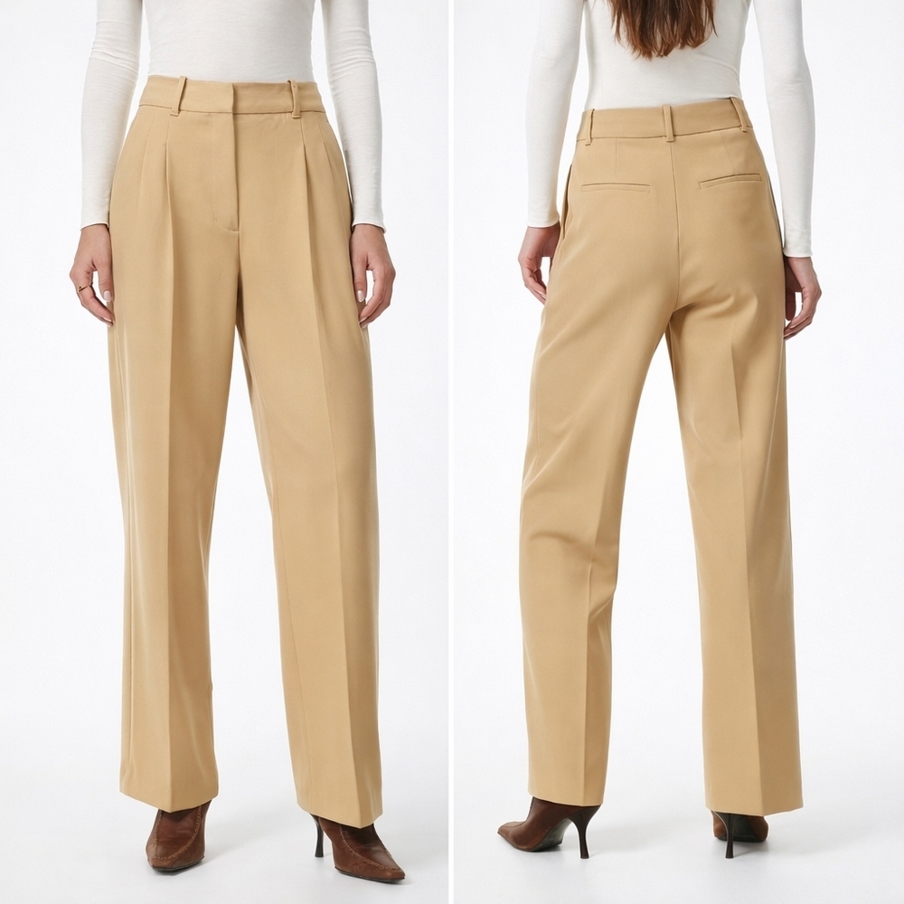 Aritzia High-Rise Wide-Leg Trousers in Camel